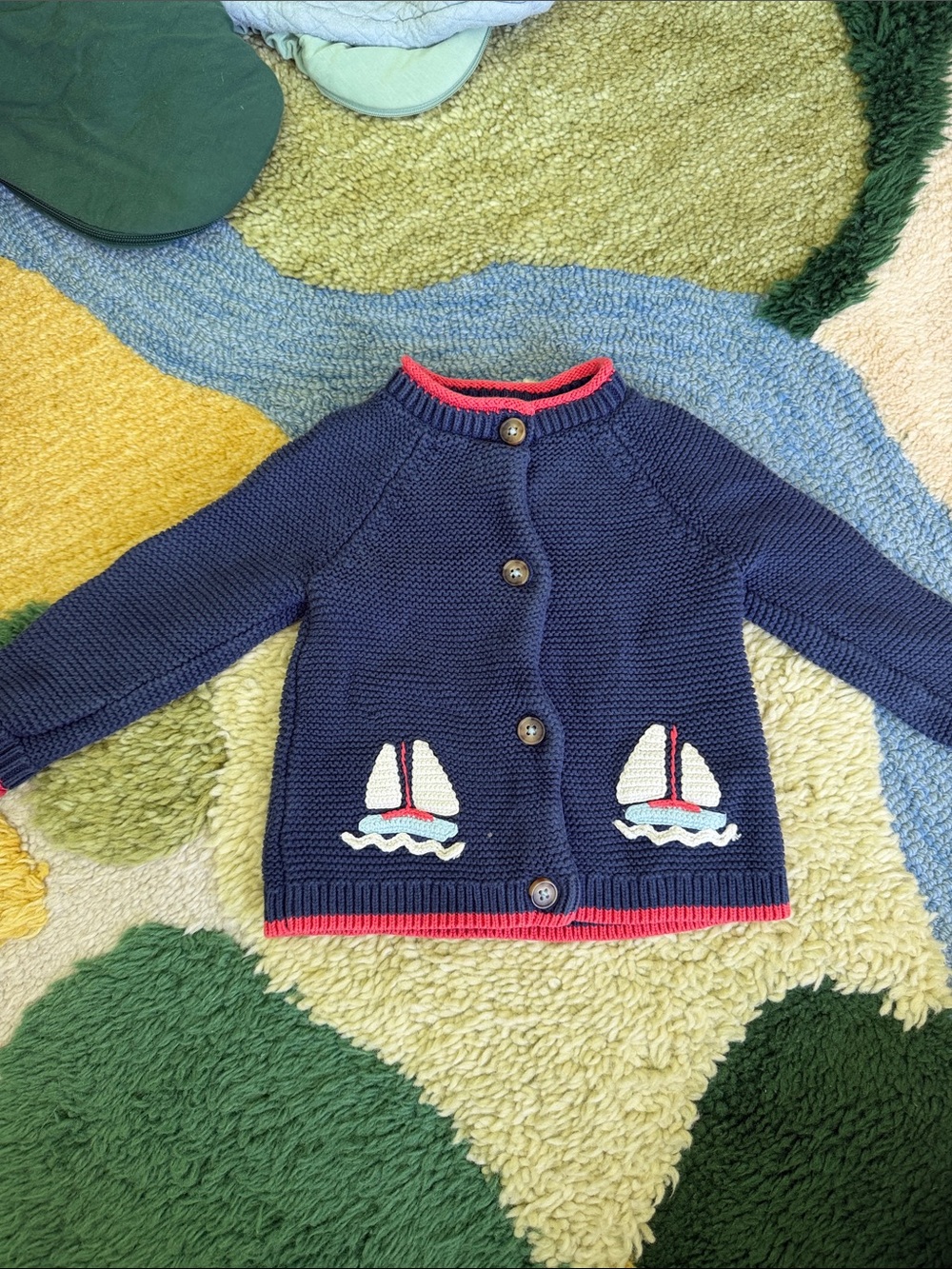 Boden Navy Sailboat Knit Cardigan - Kids